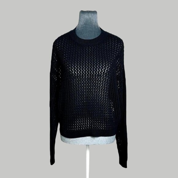 sheer baggy black cotton open knit chunky fall sweater M Old Navy - Picture 1 of 8